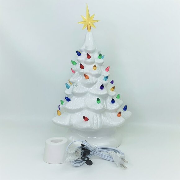 White 12"H Ceramic Lite UP Christmas Tree Table Top Retro Nostalgic Decoration - Picture 1 of 12